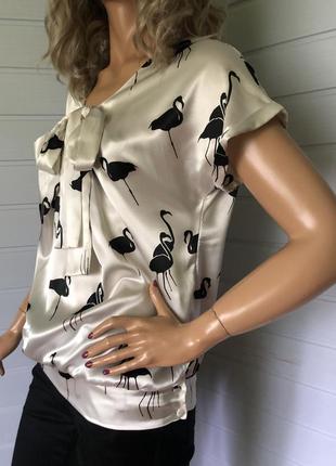 Сатиновая блуза  топ принт фламинго3 фото