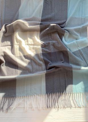 Серо-бирюзовый шарф в клетку женский осень зима6 фото