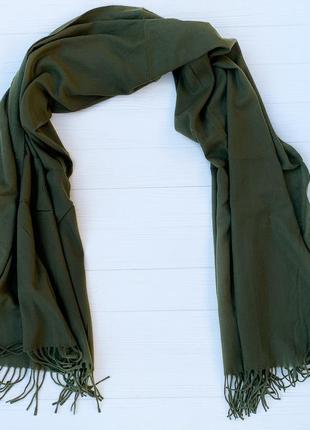 Каашемировый однотонный шарф цвета хаки