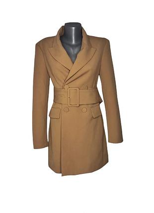 Жакет zara двобортний подовжений сукні бежевий піджак блейзер тренч пальто халат з поясом, кишенями гудзики віскоза розмір xs s