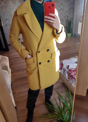 Удлинённое пальто яркое двубортное бойфренд оверсайз кокон1 фото