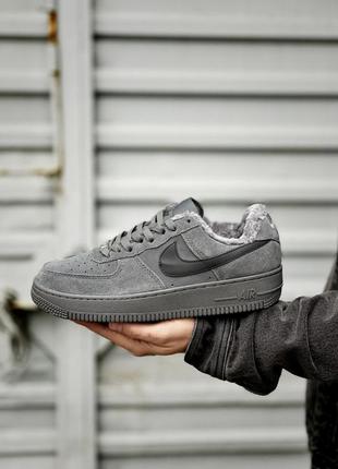 Зимние мужские  кроссовки  nike air force grey fur❄️ найк аир форс серые