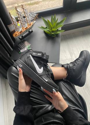 💠nike air force 1 black💠високі чорні зимні жіночі кросівки з хутром найк, зимние кроссовки