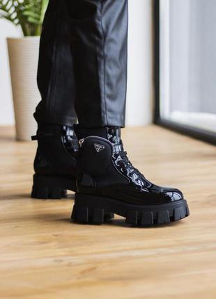 Женские ботинки prada plaque milano monolith black   🆕 прада