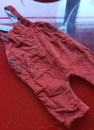 Next терракотовые утепленные штаны на подтяжках на подкладке 3-6 м 62-68см...1 фото