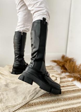 Жіночі високі чоботи черевики чорні на замку, чоботи стильний теплі3 фото