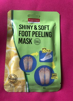 Пилинг носочки для ног purederm shiny & soft foot peeling mask