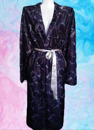 Длинный аристократический халат принт пейсли/унисекс/синий халат под пояс с длинными рукавами7 фото