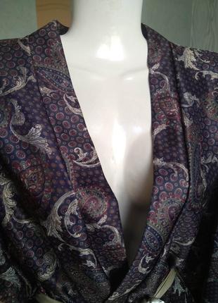 Длинный аристократический халат принт пейсли/унисекс/синий халат под пояс с длинными рукавами5 фото