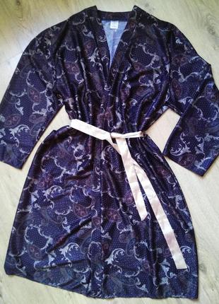 Длинный аристократический халат принт пейсли/унисекс/синий халат под пояс с длинными рукавами3 фото