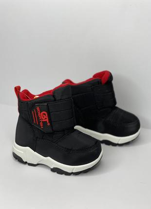 Дутики зимові чоботи для хлопчика чорні з червоним2 фото