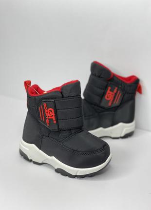Дутики зимові чоботи для хлопчика чорні з червоним1 фото