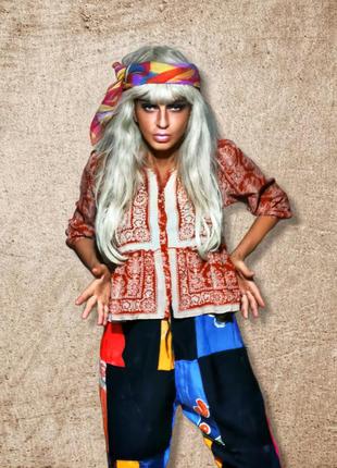 Блуза из вискозы в этно бохо стиле в принт узор indiska рубашка с рюшей баской