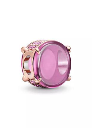 Серебряный шарм на браслет пандора круглый кабошон розовый новый с биркой серебро проба 925 розовое золото позолота 789309c02