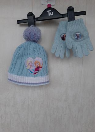 Комплект на девочку холодное сердце шапка+перчатки1 фото