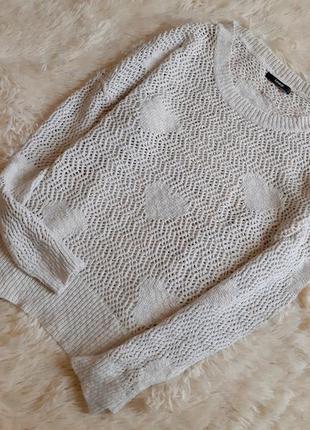 Гарний ажурний светр нюдового кольору з сріблястими нитками люрексу від george
