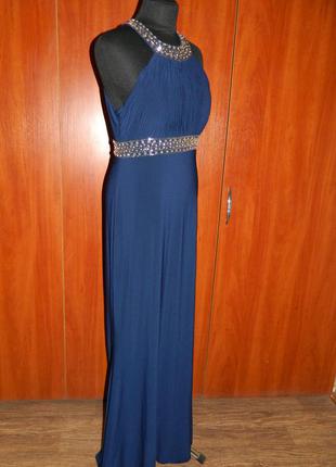 Р. 44-46 платье длинное вечернее нарядное тёмно-синее камнями boutique3 фото