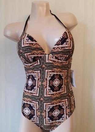 Шикарный  купальник с пуш ап сдельный, цельный в принт стиля версаче papaya