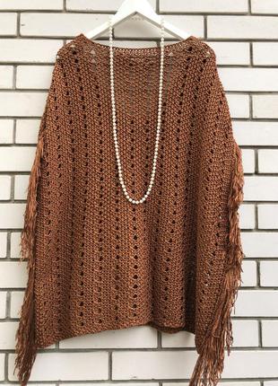 Ажурная кофта с открытой спиной,туника с бахрамой в стиле бохо