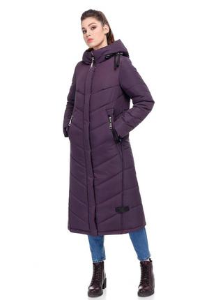 Женское пальто зимнее длинное из плащевки на синтепухе темное размеры от 42 до 54