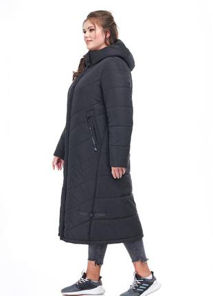 Пальто жіноче зимове довге тепле на синтепухе чорне розміри від 42 до 544 фото