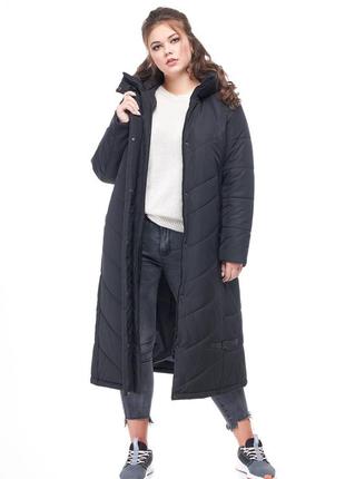 Пальто жіноче зимове довге тепле на синтепухе чорне розміри від 42 до 545 фото