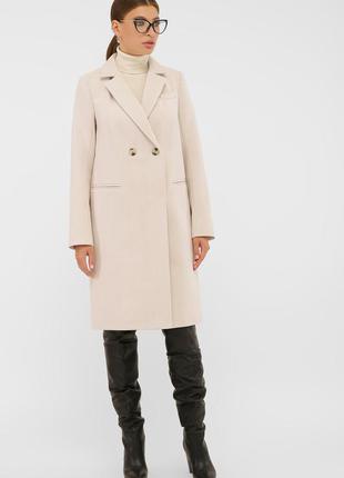 Пальто осеннее стильное классическое строгое кремовое шерсть  42, 44, 46, 48