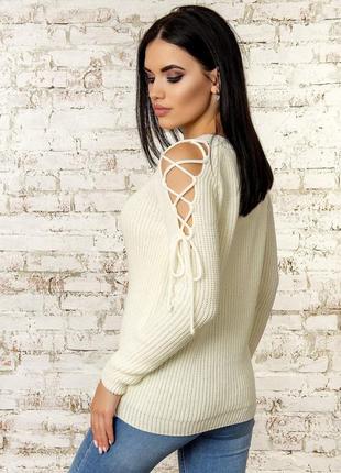 Нарядный женский свитер с открытыми плечами и жемчугом, размер от 42 до 463 фото