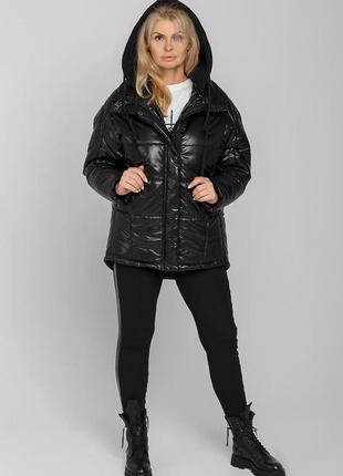 Стильная черная куртка с переливом на зимнем утеплителе, больших размеров от 46 до 524 фото