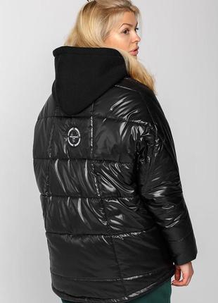Стильная черная куртка с переливом на зимнем утеплителе, больших размеров от 46 до 522 фото