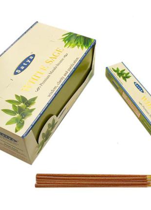 Благовония satya premium белый шалфей white sage (15 грамм), ароматические палочки натуральные для дома