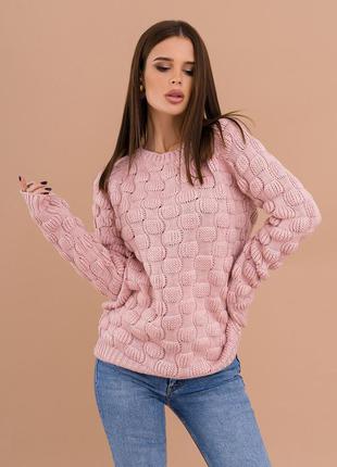 Рожевий теплий трикотажний светр з люрексом