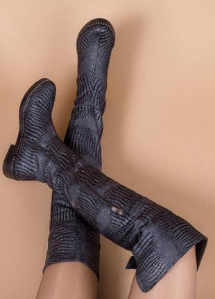 Ботфорты чёрные без каблука кожа натуральная (демисезон или зима на выбор) 36-415 фото
