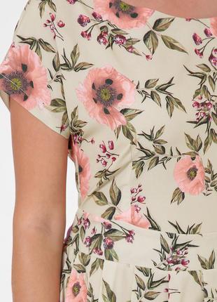 Бежевое летнее платье в цветочки легкое воздушное до колена размер 50, 52 54 565 фото