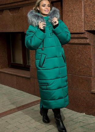 Зимнее теплое длинное пальто пуховик размеры 48 до 58 с капюшоном4 фото