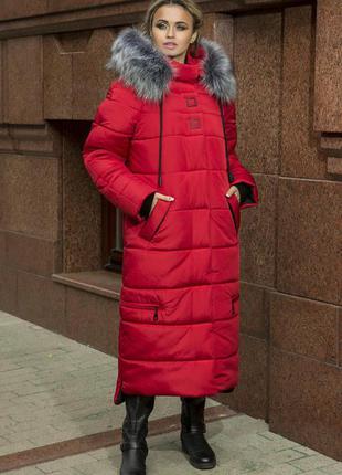 Зимовий тепле, довге пальто пуховик розміри 48 до 58 з капюшоном