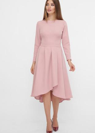 Ніжно-рожеве плаття сонце кльош з костюмної тканини 44-503 фото