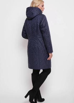 Пальто женское стеганое демисезонное,  синее с рисунком, большого размера от 50 до 622 фото