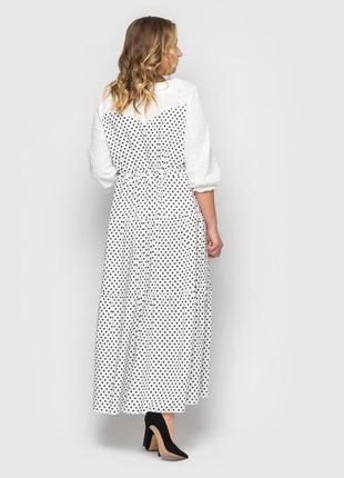 Симпатичное белое платье длинное свободного кроя в горошек, большие размеры от 52 до 582 фото