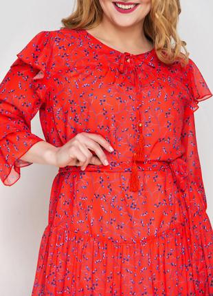 Красное игривое платье из креп-шифона с хлопковой подкладкой, размер  от 50 до 586 фото