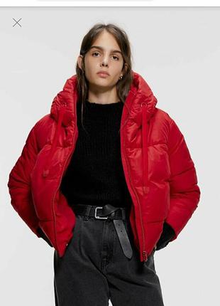 Красивейший красный пуффер пуховик куртка курточка zara