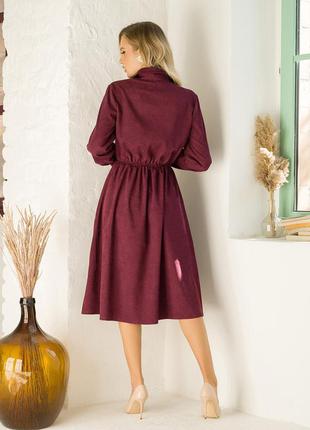 Бордова вельветова сукня-сорочка з довгими рукавами2 фото