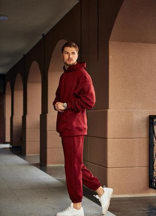 Зимовий костюм оверсайз чоловічий якісний теплий бордовий3 фото