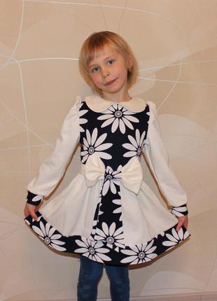 Детское трикотажное платье для девочки на девочку 104 3-4 года трикотаж с поясом 3755 белый