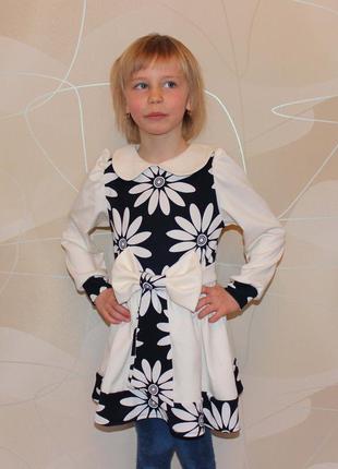 Детское трикотажное платье для девочки на девочку 104 3-4 года трикотаж с поясом 3755 белый3 фото