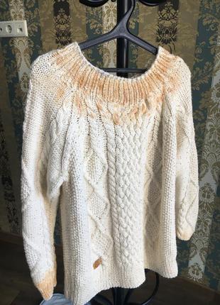 В'язаний подовжений светр оверсайз з золотим і срібним напиление