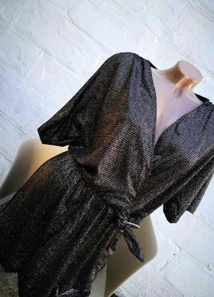 Вечернее глиттерное блестящие платье комбинезон ромплер на запах большой размер6 фото