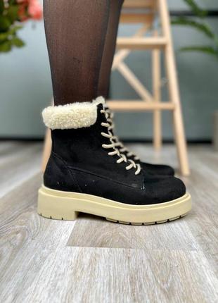 Suede boots low black collar ботинки женские