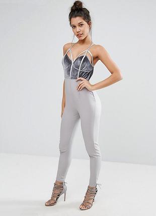 Комбинезон женский облегающий серый с открытой спиной missguided (размер 44-46 (s, uk10, eu38, us6))
