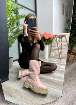 Suede short boots pink чоботи жіночі